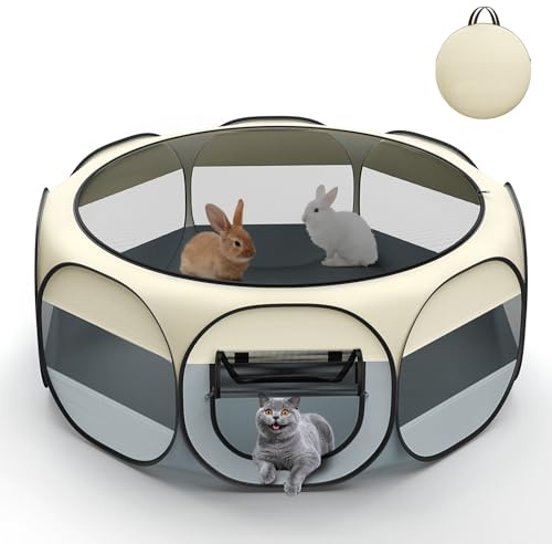 VavoPaw Small Animal Playpen, Chicken Brooder Box with Cover Top, Portable Outdoor Exercise Pet Cage Tent, Waterproof Breathable Pet playpen Indoor for Chick Ktiien Bunny Hamster Guinea Pig,Beige+Gray