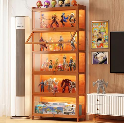 Hynbdes Vitrine de Collection, Cadre en Bambou Naturel, Vitrine de Collection Acrylique, Résistant à la Poussière, Idéal pour la Maison et Le Bureau