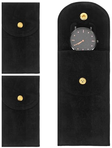 Elegaperma 2pcs Velvet Watch Travel Pouch,Portable Velvet Watch Travel Pouch for Men & Women,Single Watches Case Organizer with Snap Button for Jewelry Organizer Travelling Outdoor - Black