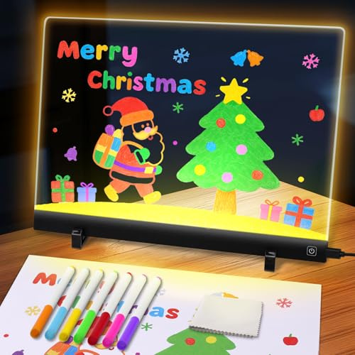 testyu Lavagna per Appunti a LED con Colori, in Acrilico con Penna a 7 Colori, Pitura Narrativa a Colori in 5 Stili, Trasparente, Luminosa, Blocco Note, Lavagna, Memo (35 x 26 cm)