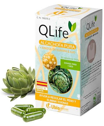 QLife - Alcachofa Pura, Abedul, Diente de León, Ajo y Romero – Suplemento Adelgazante y Depurativo para Hígado, Digestión, Colesterol y Eliminación de Toxinas – Retención de Líquidos – 60 Cápsulas