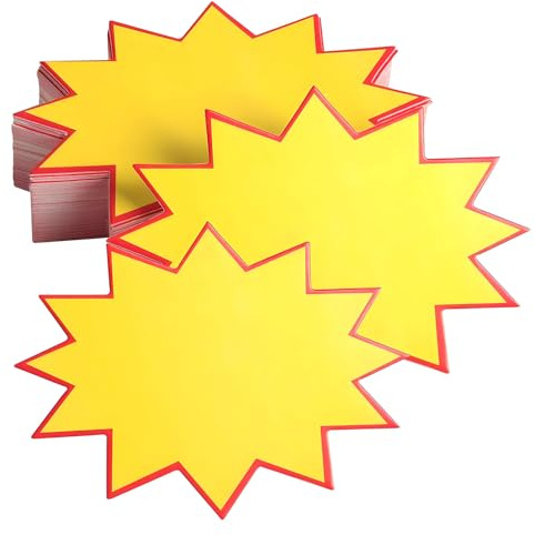 100 Piezas Starburst Signos de Venta, Etiquetas de Precios, Supermercado Etiquetas Ofertas Precios, para Tiendas Minoristas Supermercados, 7 x 5 cm, Amarillo