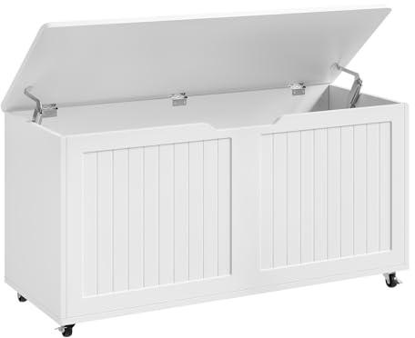 WOLTU Taburete Almacenaje con Ruedas, Baúl Puff Almacenamiento, Otomano Reposapiés Rectangular 100x40x50,5 cm, para Salón, Dormitorio y Entrada, Blanco