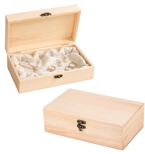 Caja de Madera Cuadrada con Tapa,17x13x6cm Cajas Madera Sin Terminar
