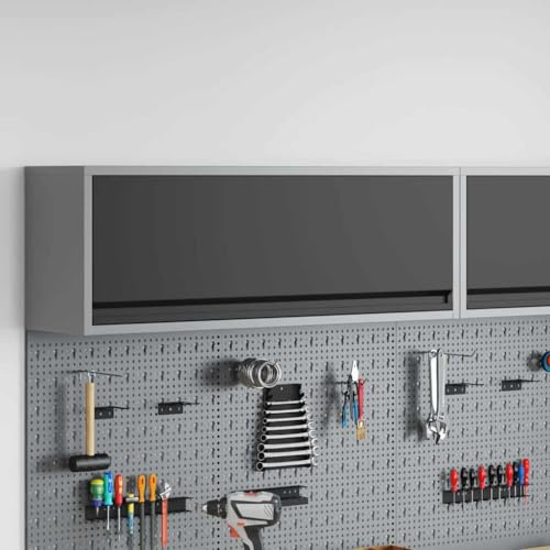 Ziaphsol Verktygsskåp, svart, grå, av trämaterial och stål, 100 x 25 x 35 cm, för verkstad och garage, med förvaringsfack, dörrhylla, hylla för ordning och förvaring