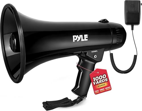 Pyle Rechargeable Megaphone Speaker 50W, Loud Bullhorn with Siren, Adjustable Volume, Handheld Portable Mega Phone for Coaches, Teachers, Events, Sports, and Outdoor Use