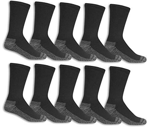 Fruit of the Loom Men's Work Gear Everyday Work Crew Socks (10 Pack), Black, Medium (6 - 12)