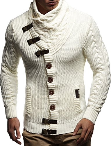 Leif Nelson Giacca Uomo in Maglia Cardigan Collo a Scialle LN-7080 Ecru Large