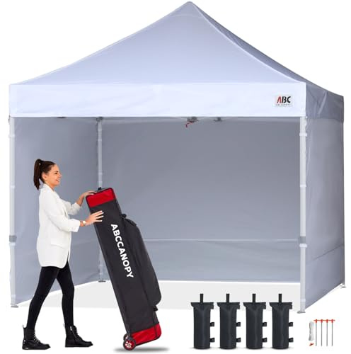 ABCCANOPY 3 × 3 m hopfällbar paviljong, bärbar och robust partytält, vind- och regntät trädgårdspaviljong, med 4 sidodelar, vit