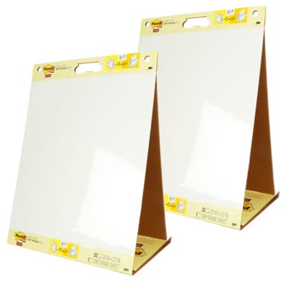 Post-it Super Sticky Tabletop Easel Pad, 20 x 23 Inches, 20 Sheets Per Pad, 4 Pads, Portable, White, Primary Ruled Lines, Premium Self Stick Flip Chart Paper, Great for Teachers and Students, Built-in Easel Stand