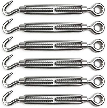 POFET 6-teiliger Spannschloss-Drahtspanner M6 Edelstahl-Spannschloss-Spanner Verstellbarer Spannschloss-Haken und Ösen-Set für hohe Beanspruchung