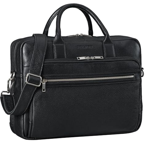 STILORD 'Dawson' Sacoche Professionnelle Cuir Sac à Bandoulière Vintage Serviette XL Cartable Business Sac d'affaires pour Ordinateur 15.6 Pouces, Couleur:Noir