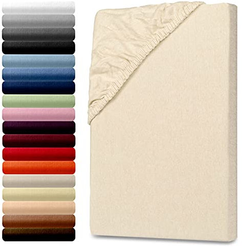 Julido Jersey Spannbettlaken 180x200 cm, Baumwolle, Bettlaken mit Gummizug, Creme, Oeko-Tex Standard 100, Hautsympathisch, Atmungsaktiv, Allergiker geeignet, Pflegeleicht, 27 cm Steghöhe