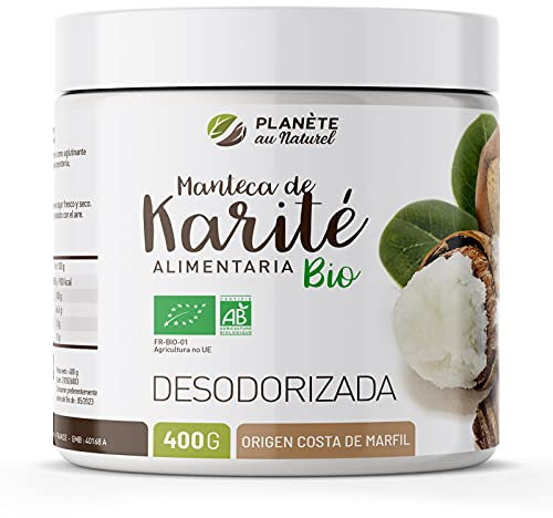 Manteca de Karité Orgánica 400 gr - 100% Vegetal - Uso alimentario - para Cuerpo - Cara - Piel - Pelo- Uñas - Cabello