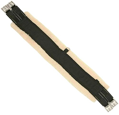 Horse Fleece Lined Padded Girth - Equesterian Saddle Girth Sleeve for Pony with Strong Easy Adjustable Metal Buckles - Suitable for Outdoor Riding and Show Jumping (46, Black/Cream)