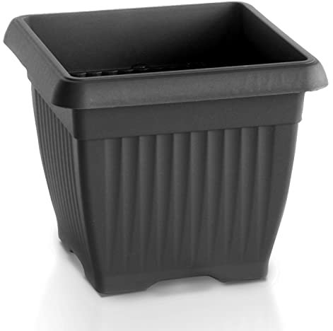Terra H20 Pot de fleurs, pour plantes, utilisation en intérieur et extérieur, carré noir, style classique, en plastique, pour balcon, couleur gris anthracite, 7 L, 24 x 24 x 20 cm
