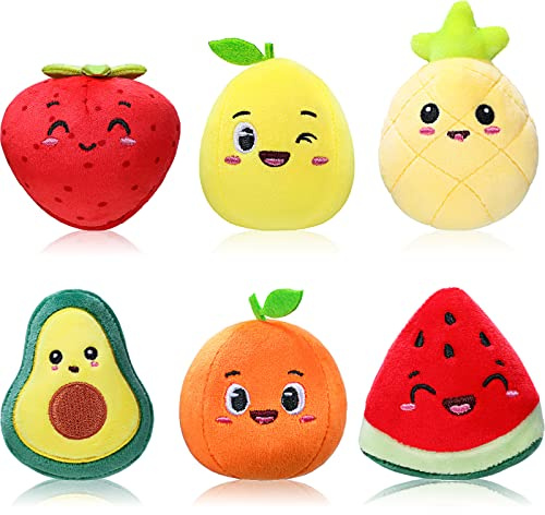 Aoriher 6 Juguetes de Peluche de Frutas Lindas Pequeñas Llaveros de Mochila Bolso de Fresa Aguacate Naranja de Felpa Regalo para Niños Estudiantes Aula Premio Regalo de Intercambio