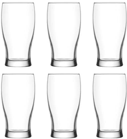 Tradineur - Set de 6 vasos de cerveza Belek, cristal con base gruesa, resistentes, aptos para lavavajillas, bebidas, refrescos, 13,7 x 6,9 cm, 380 ml