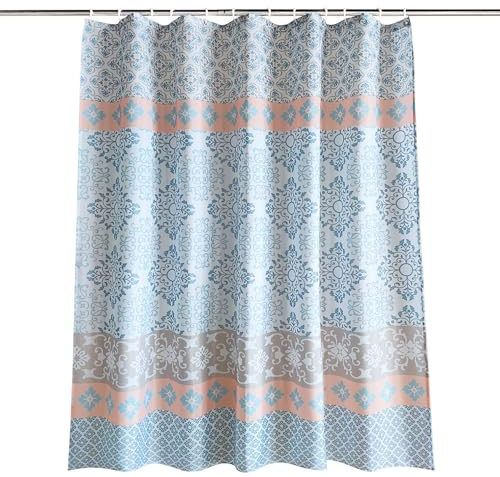 Trimming Shop Damask Shower Curtain Bathroom Assorted Colours 180x180cm | Mould Proof and Mildew Resistant Washable Polyester Fabric Modern Bath Curtains with 12 Hooks