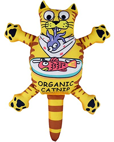 TTcat Organic Catnip Pillow for Indoor Cat and Kitten,Cat Crinkle Kicker Toy Chew Toy,Yellow
