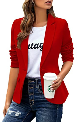 Womens Casual Blazers Long Sleeve Lapel Button Slim Work Office Blazer Jacket(Red,Medium)