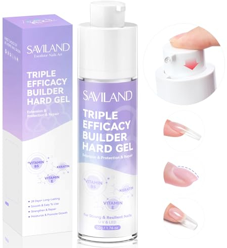 SAVILAND Clear Builder Gels: 50g Push-on Hard Gel for Nails Large Capacity Nail Strengthener for Strong Nail Extensions Vitamin E Keratin Gel Nail Builder for Salon Home DIY