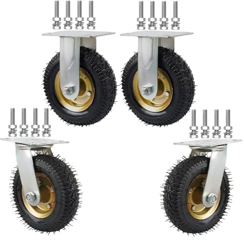 LIGUOYI Heavy Duty Industrial Wheel, Mute Castors Set 2 Swivel and 2 Fixed Swivel Castors with Screws Shock Absorption, for Wheelbarrow/Tool Cart Toolbox Replacement Casters