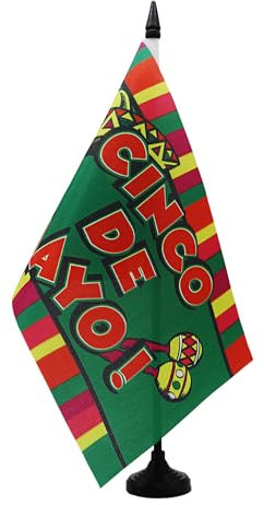 AZ FLAG - Cinco De Mayo i Mexiko bordsflagga 21 x 14 cm - liten 5 maj kontorsflagga 100% polyester med 25 cm skaft och svart plastbas