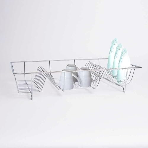 AAMEN Wipe Clean Dish Rack – Chrome, Wire Dish Rack, Dish Drying Racks, Stainless Steel Dish Drying Racks for Kitchen Counter - L48.5 x W30 x H10cm (Dish Racks)