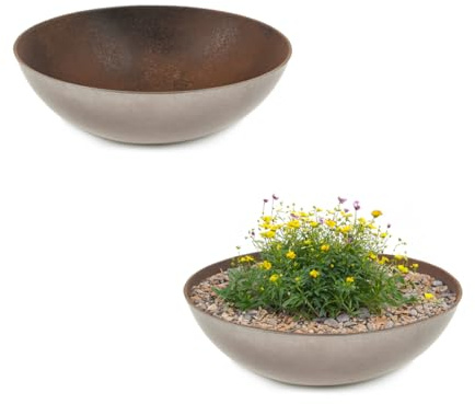 Matches21 - Macetas decorativas para exteriores, 2 cuencos decorativos en aspecto oxidado, color marrón oxidado como macetero, cuencos altos de 19 cm para jardín, balcón o cementerio como adorno de
