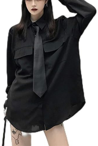 Chemise à Cravate Noire, Chemise à Manches Longues-Noir livrée avec Une Cravate-L