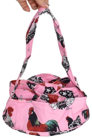 20cm Cesta de Recogida de Huevos con 7 Bolsas, Cesta de Recogida de Huevos de Tela Portátil, Bolsas de Recogida de Huevos con Mango, Cesta de Recolección de Huevos para Recoger Huevos Frescos (Rosa)