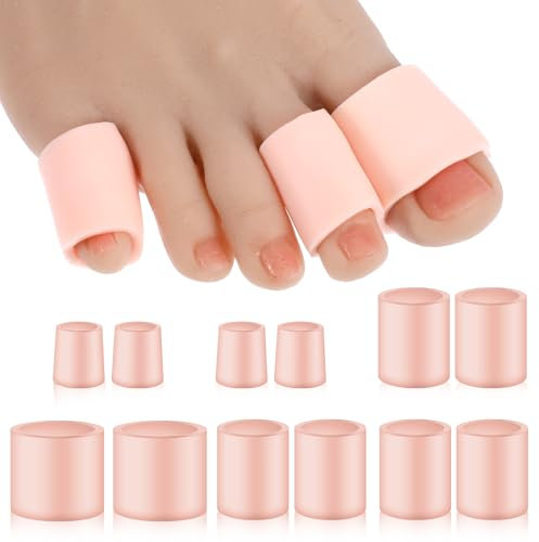 Gjinxi Zehenschützer 14PCs Silikon Zehenschützer für Hammerzehen, Hühneraugen, Schwielen, Blasen Weiche Gel-Schützer Zehenkissen für Schmerzlinderung und sofortigen Schutz (Hautfarbe+4L+6M+4S)