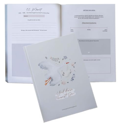 Odernichtoderdoch® Tagebuch 'Meine Schwangerschaft' - Schwangerschaftstagebuch für persönliche Erinnerungen - Hardcover - 17,4 x 24,4 (Aquarell-Storch)