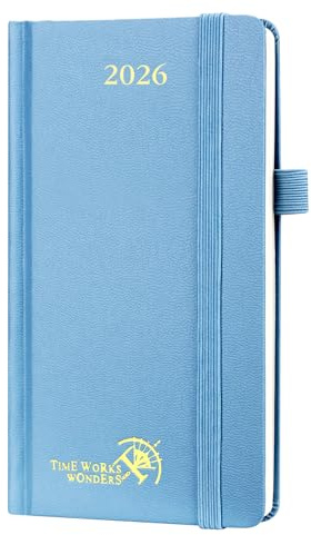 POPRUN Slim Diary 2026 Pocket Diary Hardback Small (16.5x9 cm) Week to View Appointment Diary Vertical Weekly Planner 26, Inner Pocket (Haze Blue)