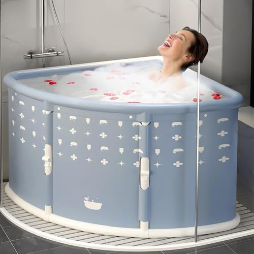 Portable Fan Shape Foldable Bathtub Large Collapsible Tub Foldable Bathtub Soaking Tub Ice Bath Tub Cold Plunge Tub Easy to Assemble Lightweight Ideal for Small Place Corner