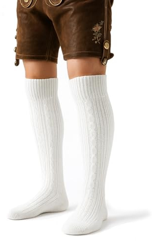 Scinzene Chaussettes traditionnelles pour homme - Chaussettes longues en coton - Longueur genou - Avec motif torsadé - Pour la fête de la bière, les pantalons en cuir et la fête costumée - Coupe