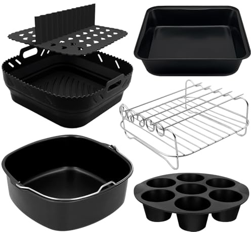 Heißluftfritteuse Zubehör für COSORI Turbo Tower Pro 10,8L, Turboblaze 6L Airfryer XXL 5,5L 6,2L Russell Hobbs 8L 8,3L, Tefal 6,5L, Bosch 7,2L, Quadrat Airfryer Accesories Silikonform Backform Set