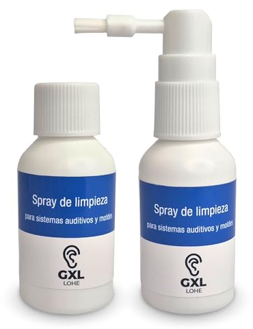 Spray de Limpieza con Cepillo y Recambio para Audífonos, cúpulas, moldes y tubos. 60 ml de Limpiador para Audífonos y accesorios. Marca GXL LOHE