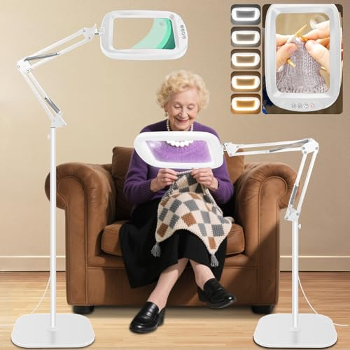 NZQXJXZ 10X 30X Lente Ingrandimento con Luce e Supporto, 2 in 1 Lampada d'Ingrandimento da Pavimento con 60 LED di Luminosità Regolabile, Lente d'Ingrandimento per Cucito, Artigianato, Hobby