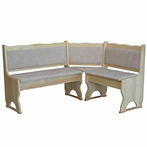 k koma Panca angolare in pino laccato con imbottitura, in legno massello, ecopelle, beige, 140 x 200 cm
