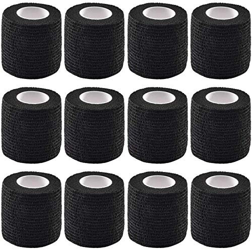 12 Rollen Selbsthaftende Elastische Haftbandage, Cohesive Bandage, Adherent Wrap für Tattoo Machine Grip Zubehör Tattoo Supplies und Tape für Sport Finger Wrist, Binde Für Haustiere 5cm X 4.5m