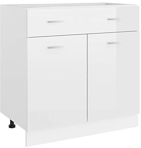 Tidyard Küchenschrank mit Schublade und 2 Regalböden Küche Schrank Küchenzeile Küchenmöbel Küchenunterschrank Unterschrank Spanplatte, Hochglanz-Weiß 80 x 46 x 81,5 cm