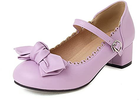 CHICMARK Zapatos Mary Janes para mujer con tacón de bloque medio y puntera redonda., morado, 36 EU