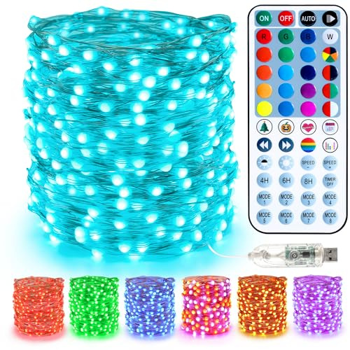 BrizLabs Catena Luminosa San Valentino Interno, 10M 100 LED Luci Stringa USB Colorate Filo Rame Ghirlanda RGB con 48 Tasti Telecomando Lucine che Cambiano Colore Decorative per Esterno Matrimonio