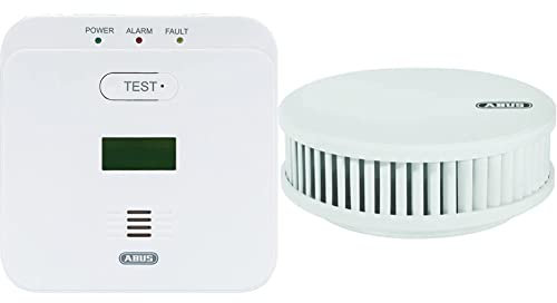 ABUS Kohlenmonoxid-Warnmelder COWM510 - CO-Melder mit 85 dB lautem Alarm, Prüftaste, 10-Jahres-Sensor & LCD Display - Weiß & Rauchmelder RWM250 mit 12-Jahres-Batterie & Hitzewarnfunktion - Weiß