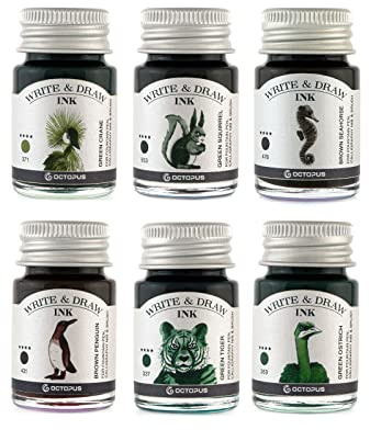 Octopus Write and Draw Ink Set FOREST - Tinta impermeable para escribir y dibujar, tinta de caligrafía, 6 x 10 ml