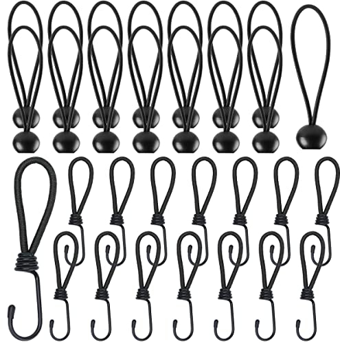 Gummispanner,Spanngummi Mit Haken,Gummispanner Verstellbar,15 Stück Gummispanner Mit Haken,15 Stück Planenspanner mit Kugel für Anhängerplane