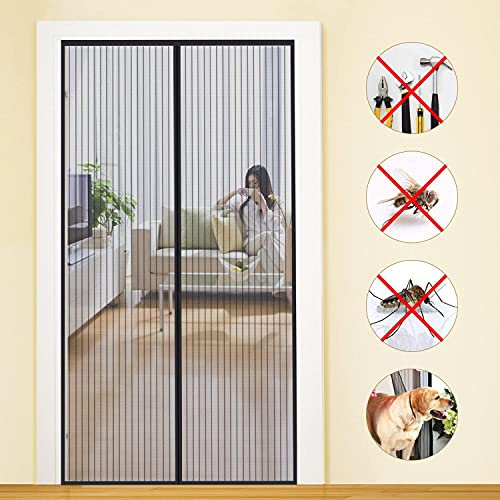 MYCARBON Moustiquaire Porte-Fenêtre Magnétique 120x210cm Fermeture Automatique Maille Ultra Fine Rideau Aimanté Porte Coulissante Anti Mouche Installation Sans Perçage avec Ruban Adhésif, Noir