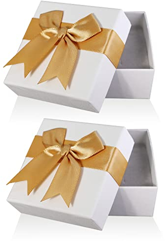 2Pcs Small Gift Boxes, 7.5x7.5x3.5cm Kraft Jewellery Gift Box with Gold Bow-Knot Ring Earrings Necklace Gift Box with Lid Small Paper Boxes for Gifts Presents